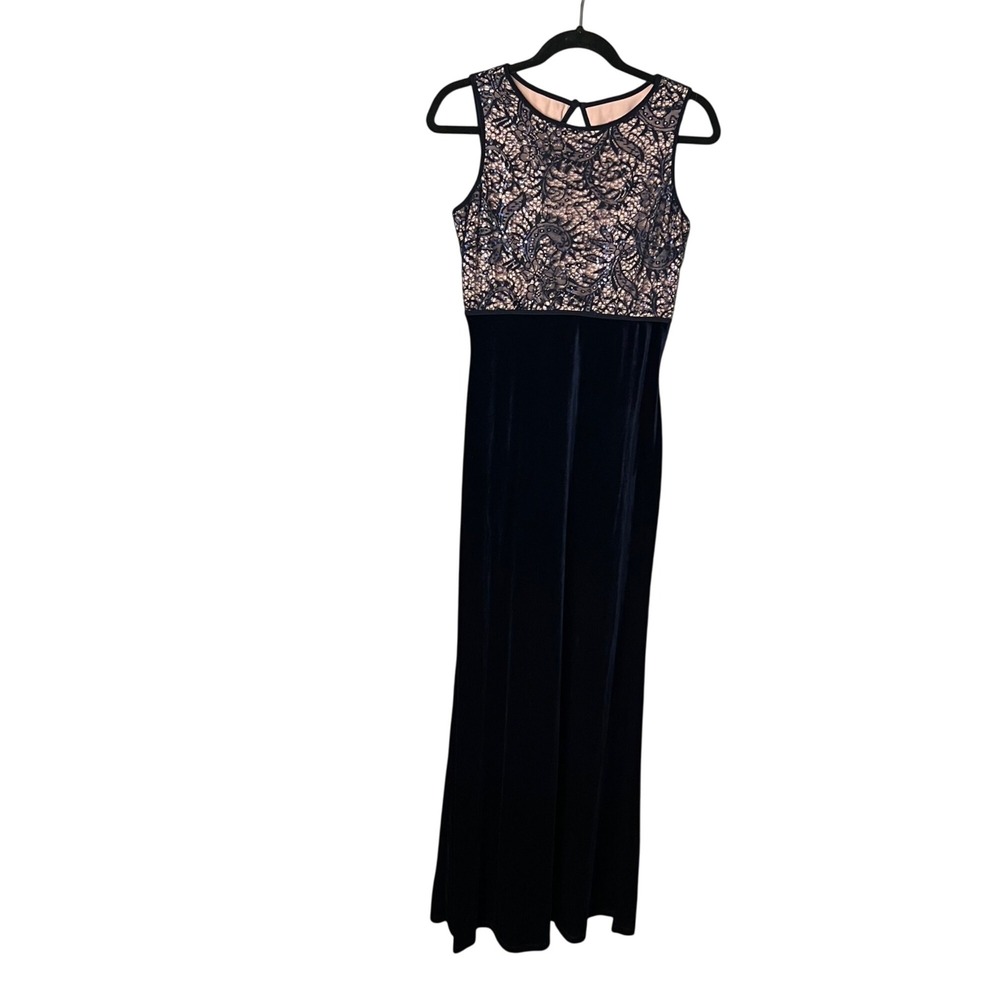 Morgan & Co Velvet and Lace Maxi Dress Size 5 / 6 Navy Y2K Whimsigoth Fairy Goth